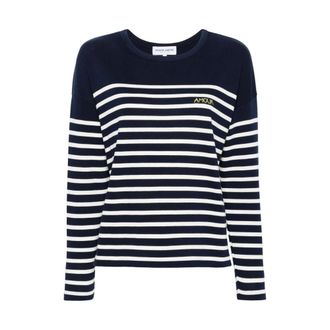 Maison Labiche Long Sleeve Tops, female, Multicolor, Size: XS Navy Blue Striped Cotton Sweater