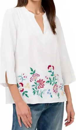 Johnny Was Sloane V-Neck Linen Blouse In White