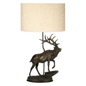 Loops Table Lamp Large Statuette Oval Natural Hessian Shade Bronze Patina LED E27 40w