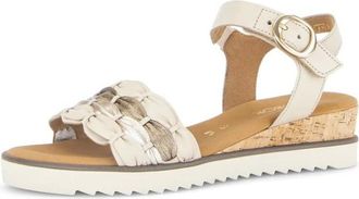 Gabor Wedge Sandaal met Gevlochten Band - Dames - Schoenen - Beige - Maat: 38 1/2 EU Leer