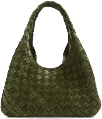Bottega Veneta Small Campana Intrecciato Suede Tote in 3783 Green Tweed-M Brass at Nordstrom