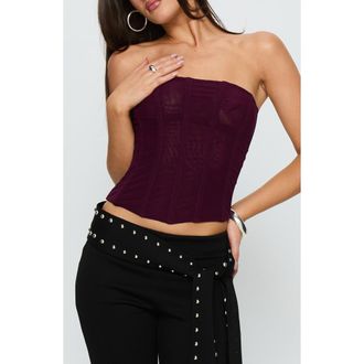 Princess Polly Oscuro Mesh Corset Top in Currant at Nordstrom, Size 12