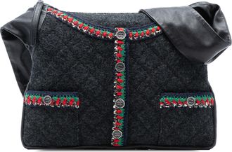 Chanel Pre-owned Womens Quilted Wool And Lambskin Girl Bag - Dark Grey Textile - One Size