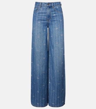 Self Portrait Striped wide-leg jeans