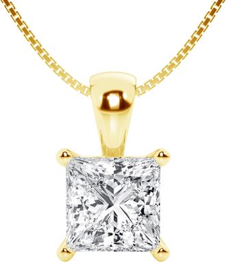 Grown Brilliance 2 Carat Princess Lab Grown Diamond Solitaire Pendant Necklace in 14K Yellow Gold, E-F Color, VS Clarity