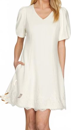 She + Sky Short Sleeve Heavy Knit V-Neck Mini Dress In White