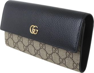 Gucci Beige Black Pvc Leather Long Wallet (Tri-Fold) (Pre-Owned)