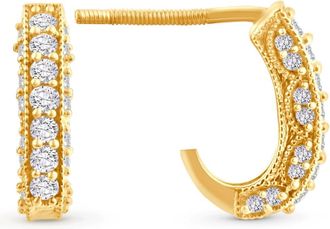Pompeii3 1/2ct Vintage Pave Hoops Womens Earrings 14K Yellow Gold