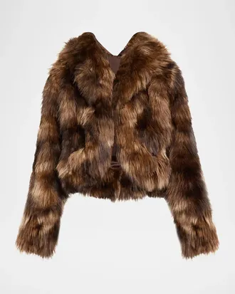 Cinq &agrave; Sept Patchwork Faux Fur Cropped Jacket