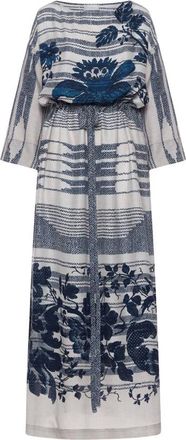 Pierre-Louis Mascia Kleedjes, Dames, Blauw, XS, Tetris Bloemige Maxi Jurk