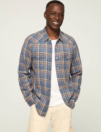 Lucky Brand Mens Indigo Twill Long Sleeve Western Shirt