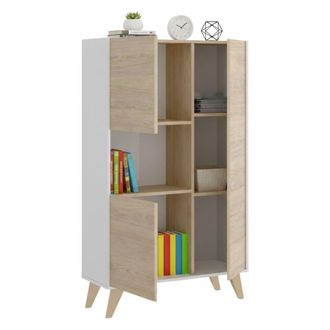 Dmora Aparador Boario, Buffet Alto Para Sal&oacute;n, Aparador Moderno Para Sal&oacute;n Con 3 Puertas, 81x43h135 Cm, Roble Y Blanco - Dmora