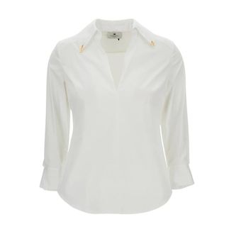 Elisabetta Franchi V-Neck Stretch Cotton Shirt - female - Elisabetta Franchi - Blouses - White - XS - Blouses & Shirts