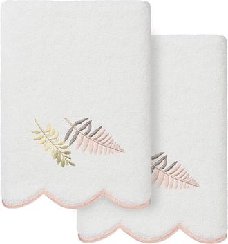 Linum Home Textiles 100% Turkish Cotton Fern Toss Scallop 2Pc Embellished Hand Towel Set