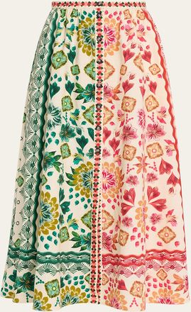 Saloni Judi B Printed Button-Front Skirt
