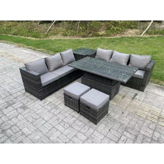 Fimous Fimous - 8 Seater Wicker Rattan Garden Furniture Rising Table Sets Footstool Extra Side Table