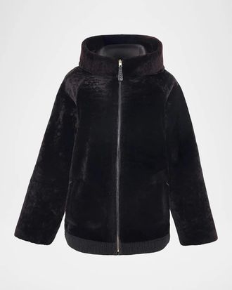 Gorski Select Textured Shearling Lamb Hooded Jacket
