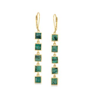 Ross-Simons Emerald Square-Link Drop Earrings in 18kt Gold Over Sterling