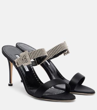 Manolo Blahnik Fibolta 90 embellished satin mules