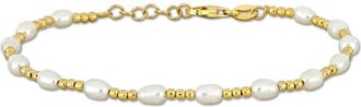 Amour 3.5-5 MM Cultured Freshwater Pearl and Bead Station Bracelet in Yellow Plated Sterling Silver
