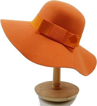 Generic Vintage Style Wide Brim Fedora Hat for Women - Soft Felt Bowler Design with Floppy Brim for All Seasons(Orange 1)