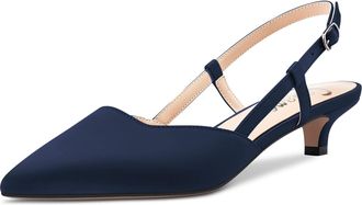 Castamere Low Kitten Heel Pointed Toe Pumps Court Shoe Women Slingback Slip-on Sandals Wedding Office Party Dress 3.5 CM Heels Navy Blue Satin 7.5 UK