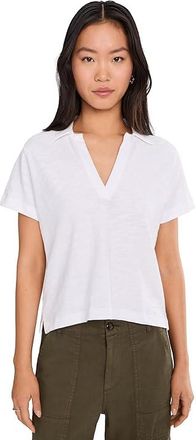 Lilla P Vintage Short Sleeve Polo Womens Clothing White : XS, Cotton