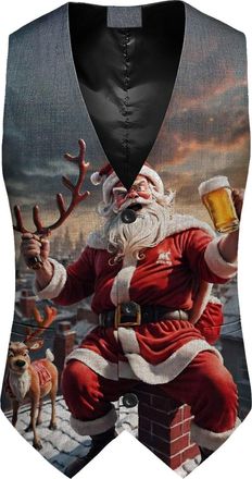 Generic Christmas Waistcoat Mens Fun Waistcoat Fun Christmas Festive Happy Santa Claus Xmas Holiday Dress V-Neck Snowflake Xmas Waistcoats V Neck Sleeveless S
