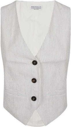 Brunello Cucinelli White Striped Tailored Vest, Brand Size 46 (US Size 12)