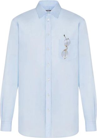 Moschino Geprint katoenen poplin overhemd - Heren - Casual Overhemden - Blauw - M - Katoen - Overhemden
