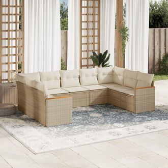 vidaXL Set De Sof&aacute;s De Jard&iacute;n 9 Pzas Con Cojines Rat&aacute;n Sint&eacute;tico Beige Vidaxl