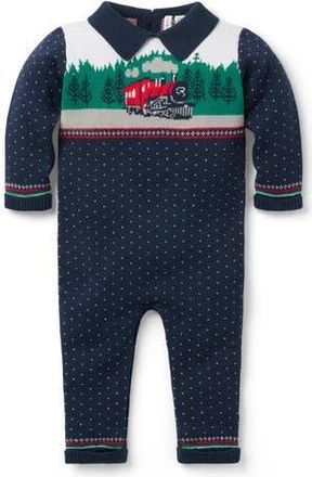 Janie and Jack Baby Train Collared One-Piece in Blue at Nordstrom, Size 18-24M