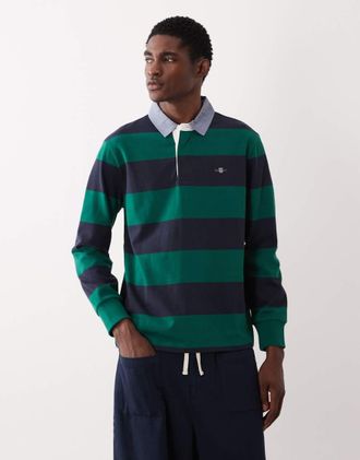GANT Top stile rugby verde e blu navy a righe con logo