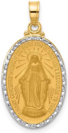 Diamond2Deal 14k Yellow Gold and White Rhodium and Satin Solid Miraculous Medal Oval Pendant