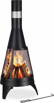 Relaxdays Relaxdays - Chimenea Exterior Con Salvachispas, Rejilla Y Atizador, Jard&iacute;n Y Terraza, 120 X 47 Cm, Estufa Patio, Negro