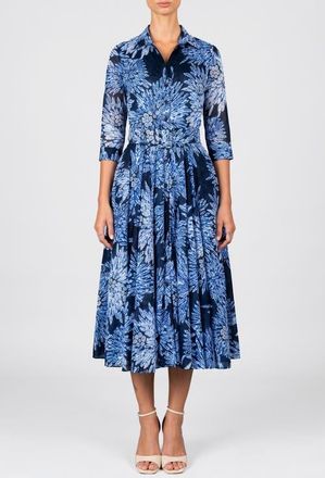 Samantha Sung Shibori Belted Midi Shirtdress in Indigo Blue at Nordstrom, Size 10