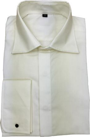 Generic Mens Formal Dress Shirt, Ivory Cream White, Long Sleeve, Double Cuff with Cufflink Holes, Wide Collar (UK, Neck, 18.5, Regular, Regular, Cream)
