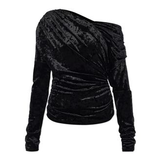 Ganni Blouses, female, Black, Size: XS Velvet Draped Top