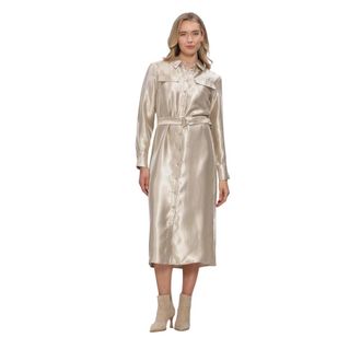 Freebird by Steven Wv-Shiny-Twill-Vis-26-1 Shirt Dress - Dames - Shirt Kleedjes - Beige - S - Kleedjes