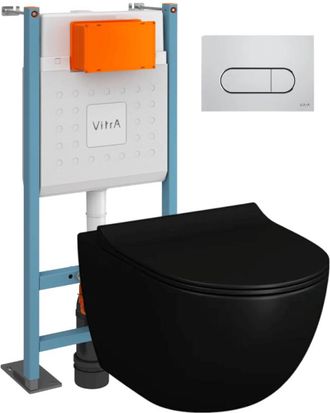 Vitra Pack Inodoro Suspendido Vitra Sento Negro + Estructura De Pie V-fix Core + Placa Round Cromada