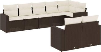 vidaXL Set Sof&aacute;s De Jard&iacute;n 8 Piezas Y Cojines Rat&aacute;n Sint&eacute;tico Marr&oacute;n Vidaxl