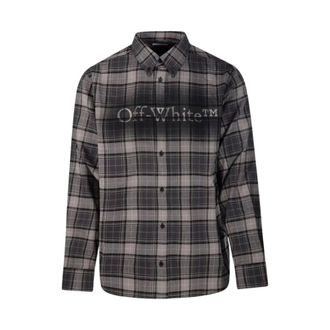 Off-white Casual Shirts, male, Gray, Size: L Spray Book Check Flannel Shirt