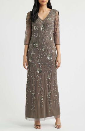 Pisarro Nights Sequin & Bead Gown in Mocha at Nordstrom, Size 20