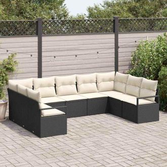 vidaXL Vidaxl - Conjunto De Sof&aacute; De Jard&iacute;n Con Coj&iacute;n 9 Pcs Negro, Crema