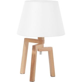 Beliani L&aacute;mpara De Mesa Pantalla De Algod&oacute;n Blanco Madera Clara 3 Patas Moderna Nalon