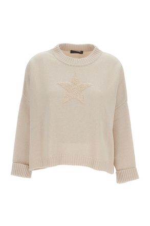 Lorena Antoniazzi Cropped Knit Sweater With Textured Star Motif