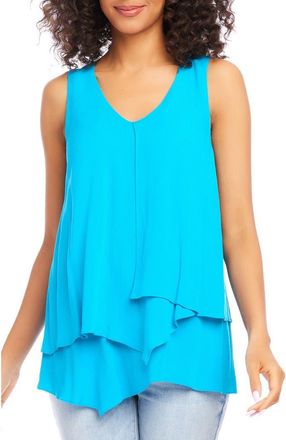 Karen Kane V-Neck Layered Asymmetrical Tank in Blue at Nordstrom, Size X-Small