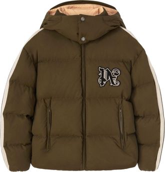 Palm Angels monogram down hooded jacket - men - Polyester/Down/Feather/Polyamide/Polyester/Cotton - S - Green