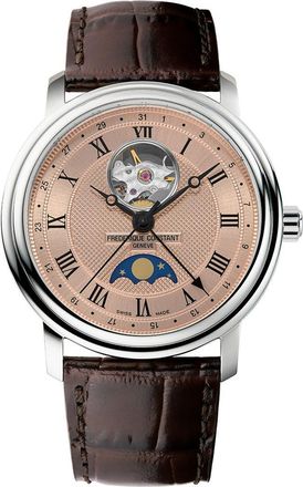 Frederique Constant Heart Beat Moon Phase Automatic Leather Strap Watch, 40mm in Brown at Nordstrom