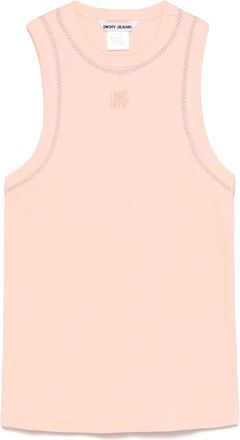 DKNY stud-detailing tank top - women - Cotton/Spandex/Elastane/Polyester - L - Orange